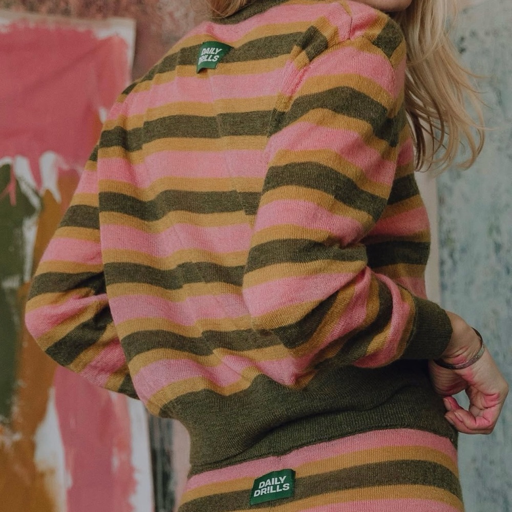 Daily Drills Women's Striped Sweater - Pink and Green